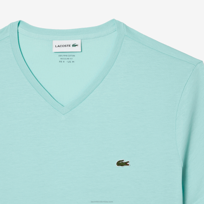 hombres Lacoste 6F2456 menta lgf playera de punto de algodón pima con cuello en V