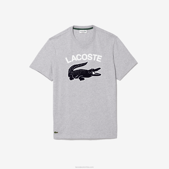 hombres Lacoste 6F24572 lomo gris cca camiseta regular fit con estampado de cocodrilo xl