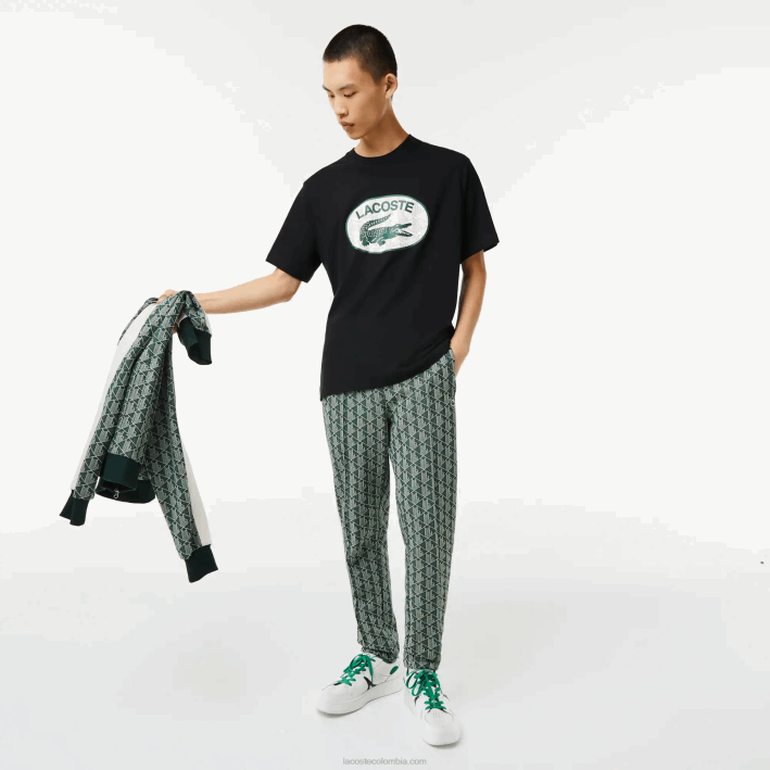 hombres Lacoste 6F24578 negro 031 playera regular fit con monograma de la marca