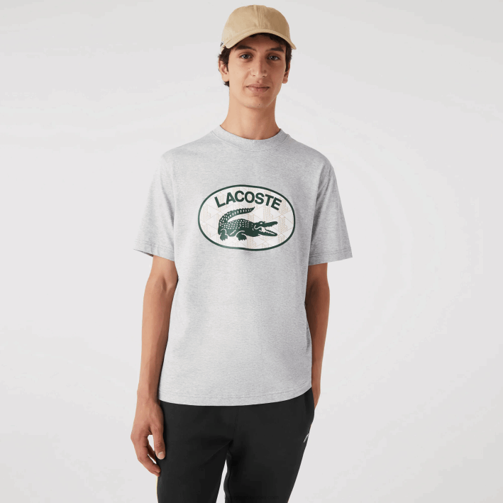 hombres Lacoste 6F24579 lomo gris cca playera regular fit con monograma de la marca