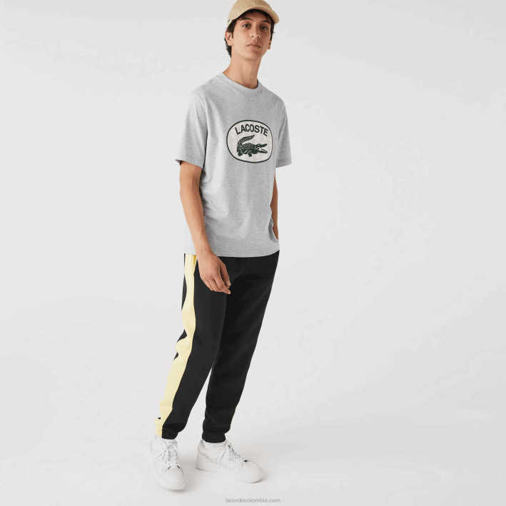 hombres Lacoste 6F24579 lomo gris cca playera regular fit con monograma de la marca