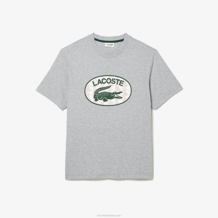 hombres Lacoste 6F24579 lomo gris cca playera regular fit con monograma de la marca