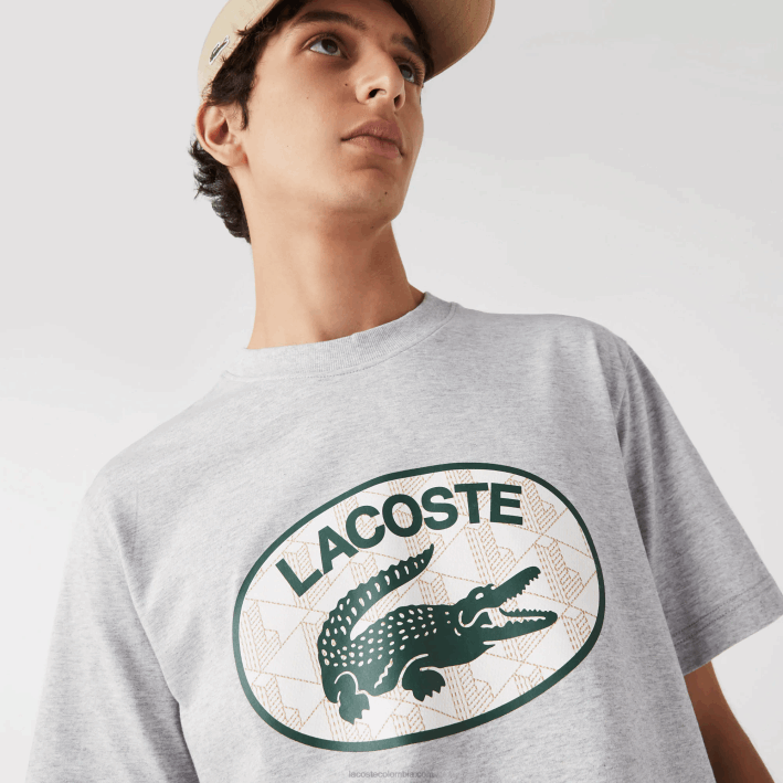 hombres Lacoste 6F24579 lomo gris cca playera regular fit con monograma de la marca