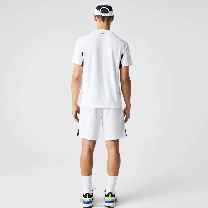 hombres Lacoste 6F24583 blanco azul marino blanco y2u playera de tenis sport color-block ultra-dry piqué