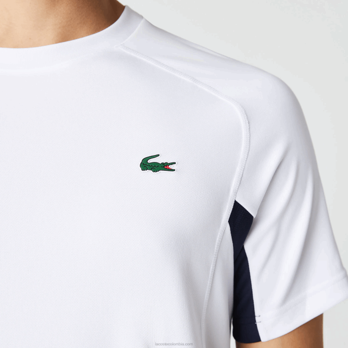 hombres Lacoste 6F24583 blanco azul marino blanco y2u playera de tenis sport color-block ultra-dry piqué