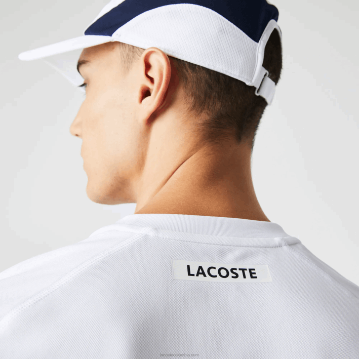 hombres Lacoste 6F24583 blanco azul marino blanco y2u playera de tenis sport color-block ultra-dry piqué