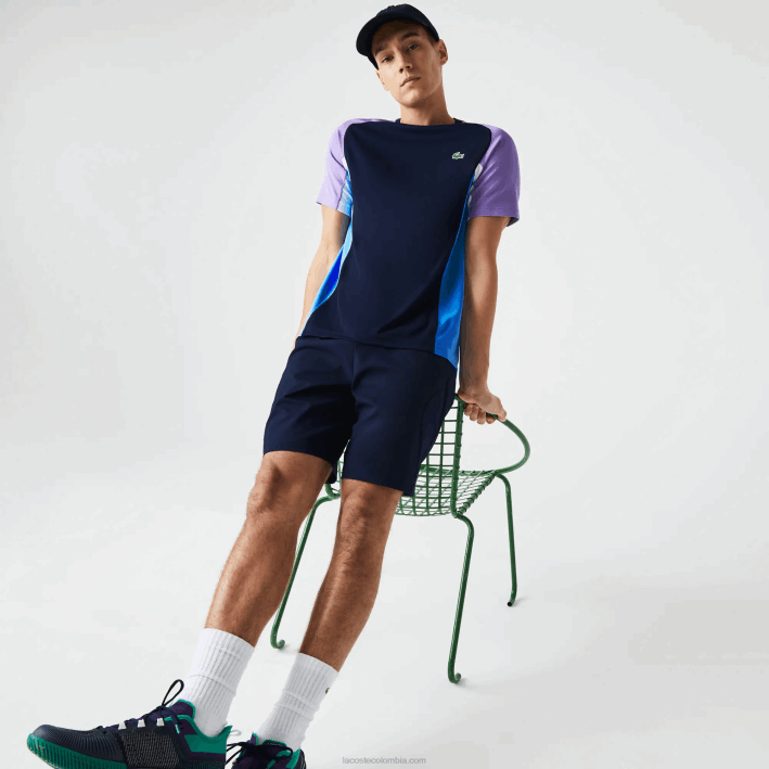 hombres Lacoste 6F24584 azul marino violeta blanco azul 5xj playera de tenis sport color-block ultra-dry piqué