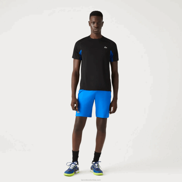 hombres Lacoste 6F24585 azul negro y2e playera de tenis sport color-block ultra-dry piqué