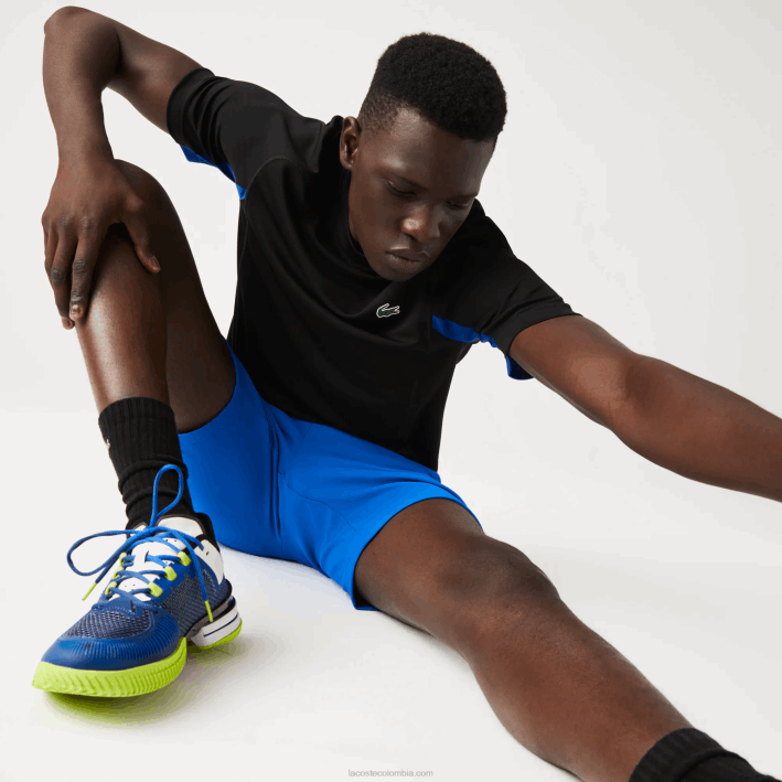 hombres Lacoste 6F24585 azul negro y2e playera de tenis sport color-block ultra-dry piqué