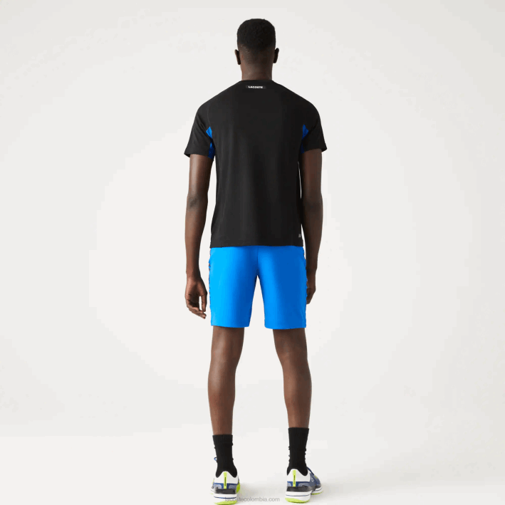 hombres Lacoste 6F24585 azul negro y2e playera de tenis sport color-block ultra-dry piqué