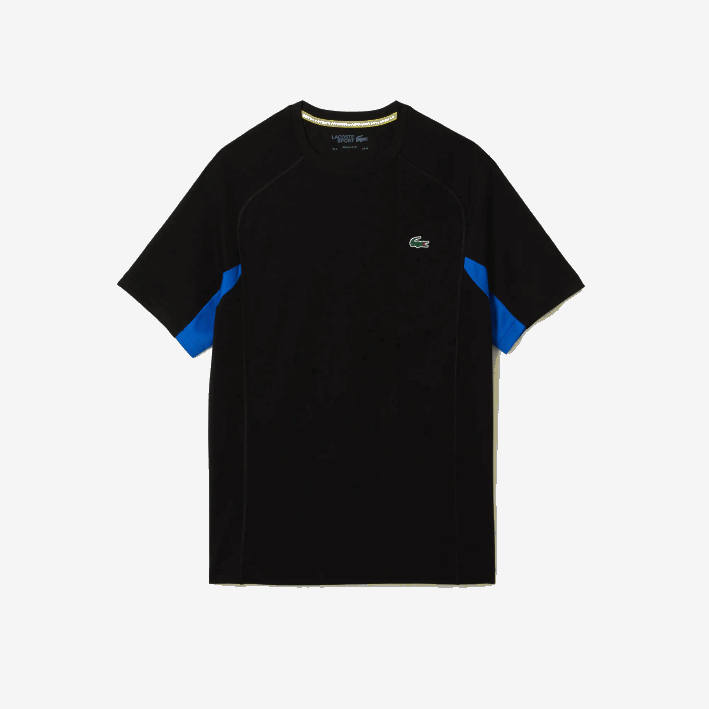 hombres Lacoste 6F24585 azul negro y2e playera de tenis sport color-block ultra-dry piqué