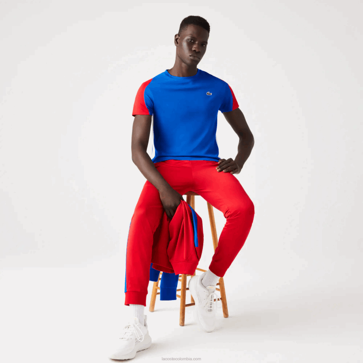 hombres Lacoste 6F24587 azul rojo blanco yh7 camiseta de tenis sport con estampado de cocodrilo