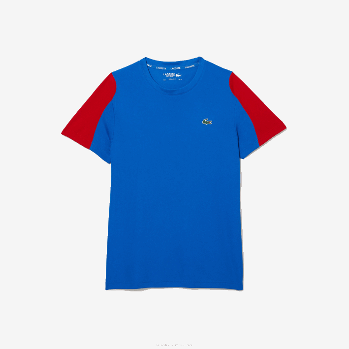 hombres Lacoste 6F24587 azul rojo blanco yh7 camiseta de tenis sport con estampado de cocodrilo