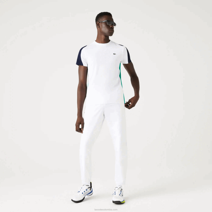 hombres Lacoste 6F24588 blanco verde azul marino yh9 camiseta de tenis sport con estampado de cocodrilo