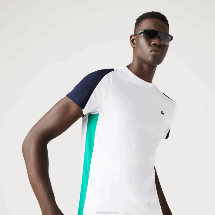hombres Lacoste 6F24588 blanco verde azul marino yh9 camiseta de tenis sport con estampado de cocodrilo