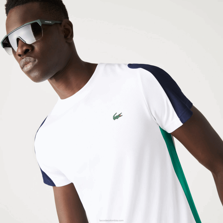 hombres Lacoste 6F24588 blanco verde azul marino yh9 camiseta de tenis sport con estampado de cocodrilo