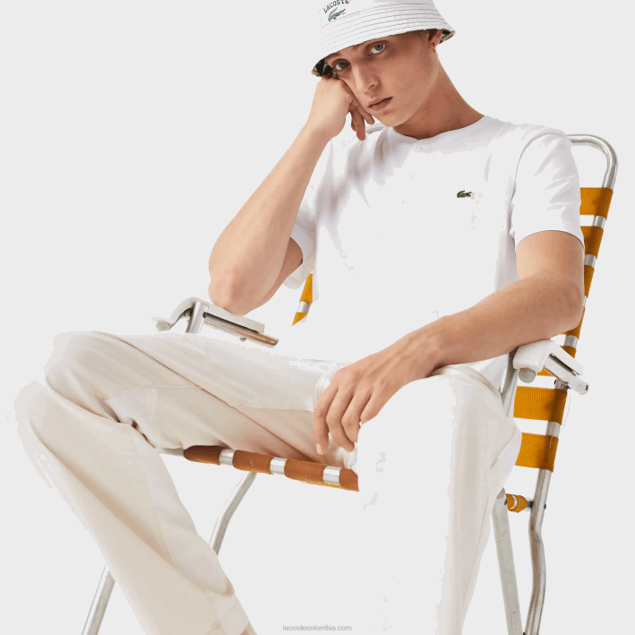 hombres Lacoste 6F24589 blanco 001 camiseta de punto de algodón pima con cuello henley