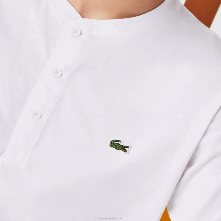 hombres Lacoste 6F24589 blanco 001 camiseta de punto de algodón pima con cuello henley