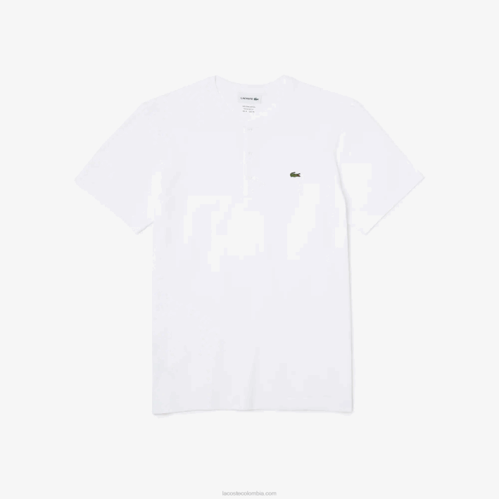 hombres Lacoste 6F24589 blanco 001 camiseta de punto de algodón pima con cuello henley