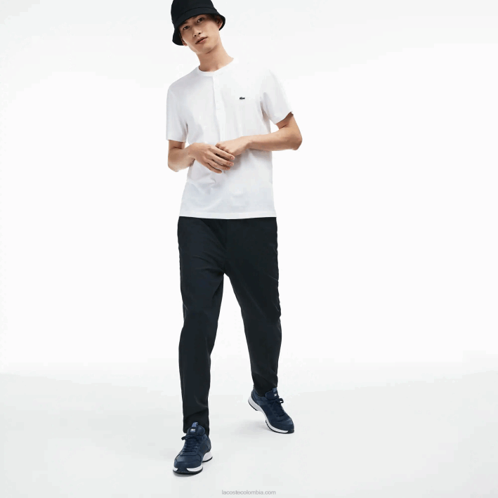 hombres Lacoste 6F24589 blanco 001 camiseta de punto de algodón pima con cuello henley