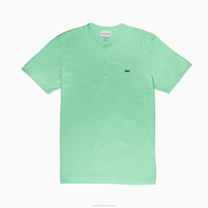 hombres Lacoste 6F24590 verde claro 0vz camiseta de punto de algodón pima con cuello henley
