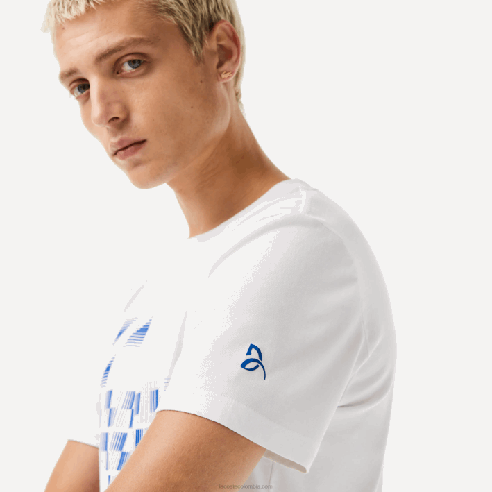 hombres Lacoste 6F24603 blanco 001 playera estampada sport x novak djokovic