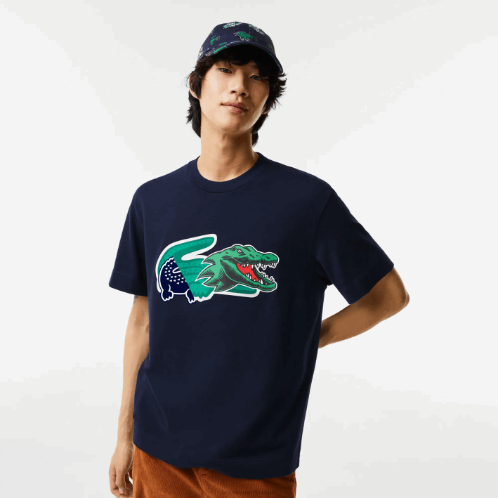 hombres Lacoste 6F24607 azul marino 166 camiseta oversize con cocodrilo