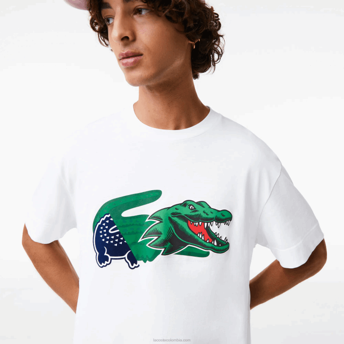 hombres Lacoste 6F24608 blanco 001 camiseta oversize con cocodrilo
