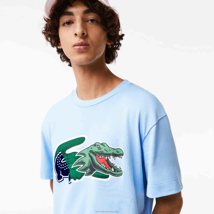 hombres Lacoste 6F24609 hbp azul camiseta oversize con cocodrilo