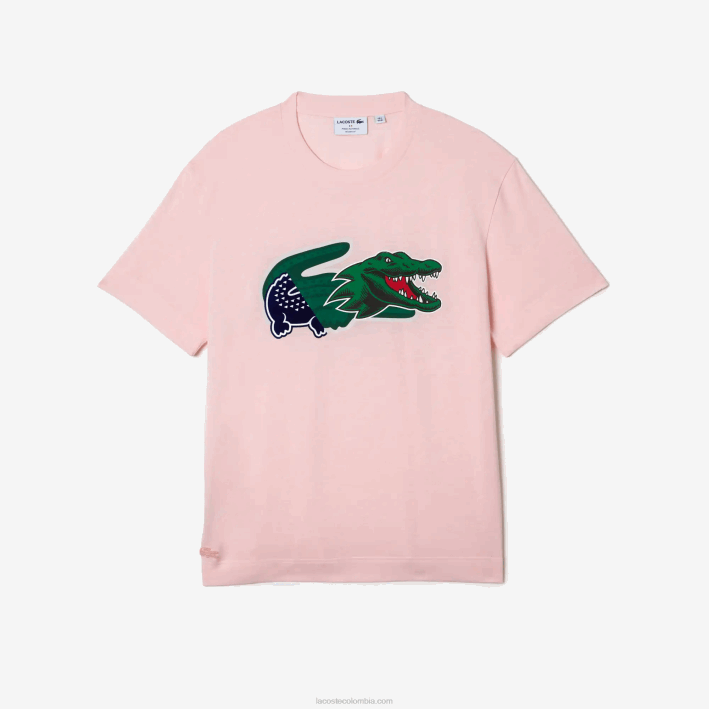 hombres Lacoste 6F24610 rosa claro t03 camiseta oversize con cocodrilo