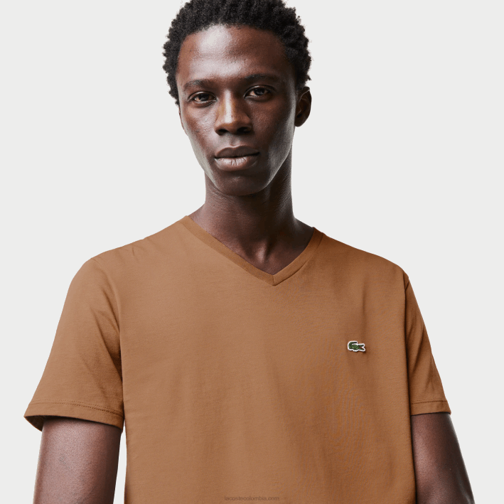 hombres Lacoste 6F24613 marrón z0w playera de punto de algodón pima con cuello en V