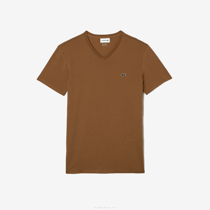 hombres Lacoste 6F24613 marrón z0w playera de punto de algodón pima con cuello en V