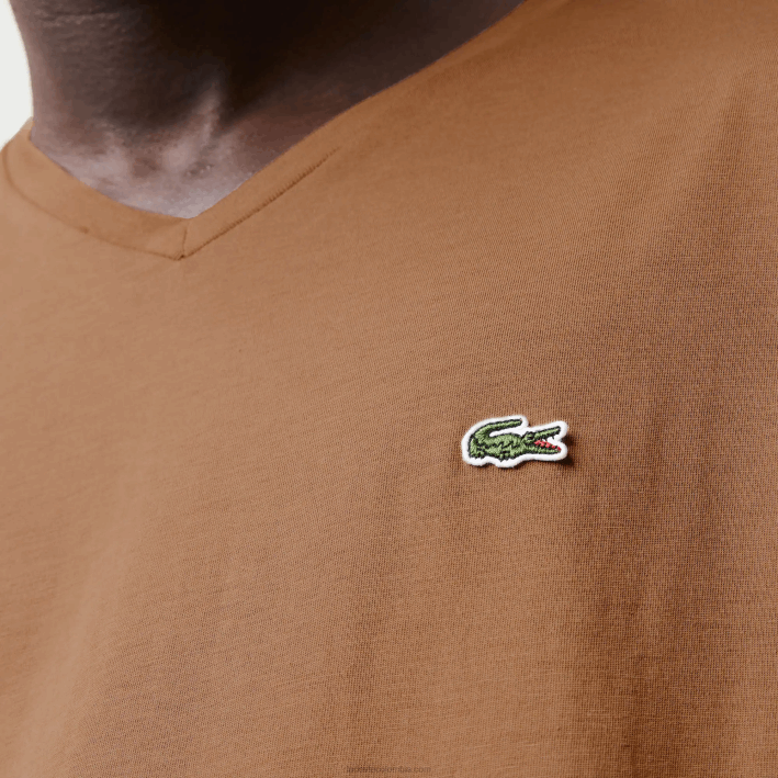 hombres Lacoste 6F24613 marrón z0w playera de punto de algodón pima con cuello en V