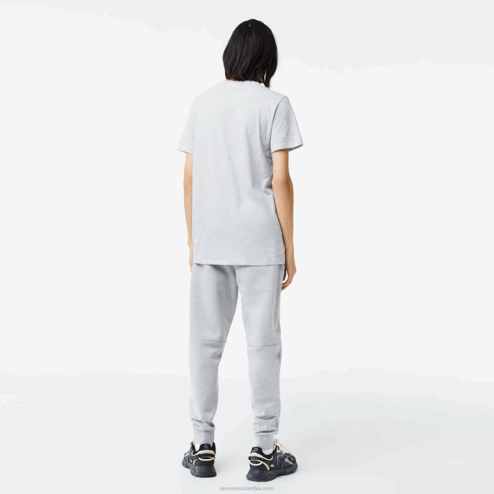 hombres Lacoste 6F24614 lomo gris cca playera de punto de algodón pima con cuello en V