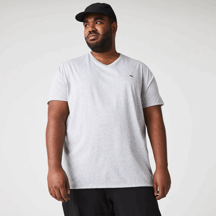 hombres Lacoste 6F24614 lomo gris cca playera de punto de algodón pima con cuello en V