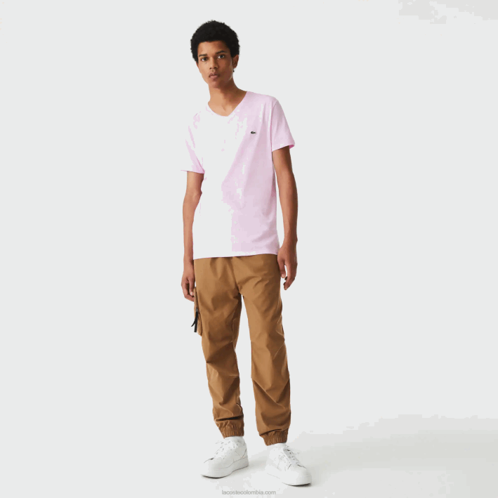 hombres Lacoste 6F24615 rosa z4h playera de punto de algodón pima con cuello en V