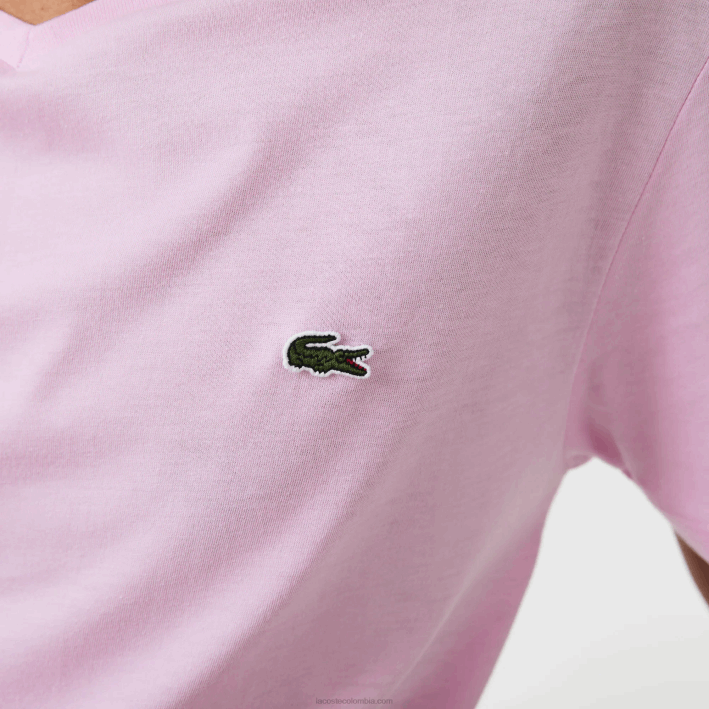 hombres Lacoste 6F24615 rosa z4h playera de punto de algodón pima con cuello en V