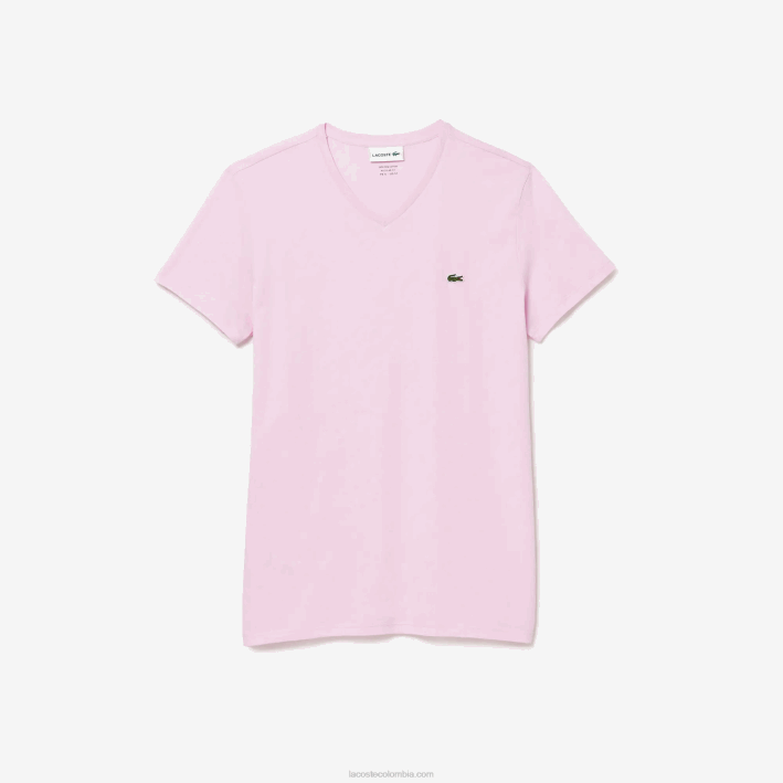 hombres Lacoste 6F24615 rosa z4h playera de punto de algodón pima con cuello en V