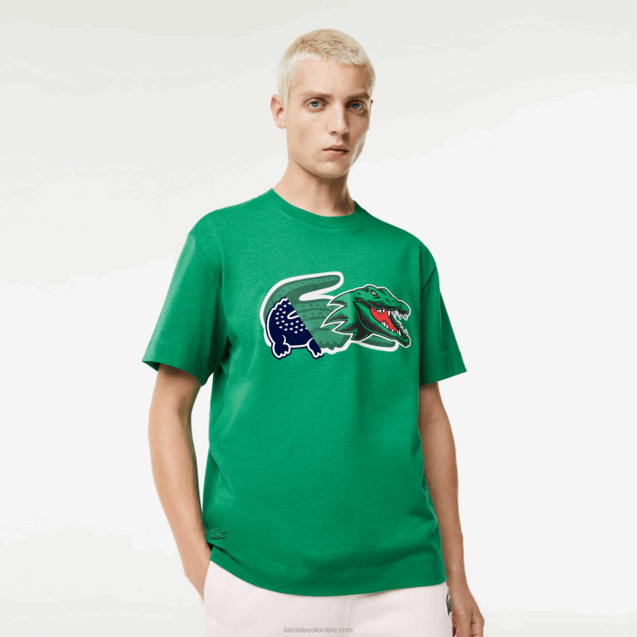 hombres Lacoste 6F24616 ldm verde camiseta oversize con cocodrilo