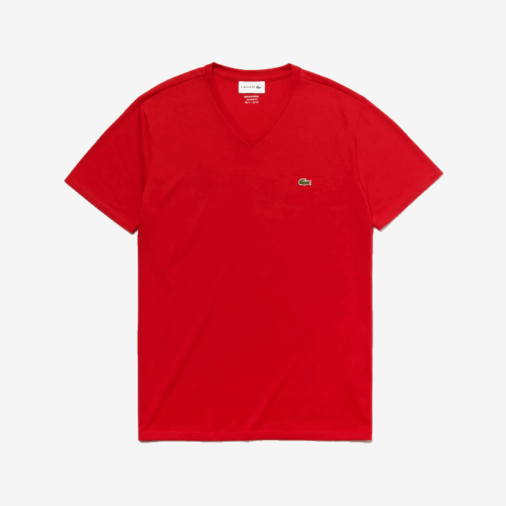 hombres Lacoste 6F24617 rojo 240 playera de punto de algodón pima con cuello en V