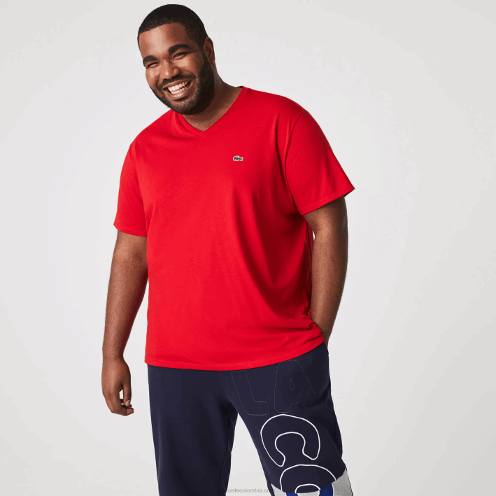 hombres Lacoste 6F24617 rojo 240 playera de punto de algodón pima con cuello en V