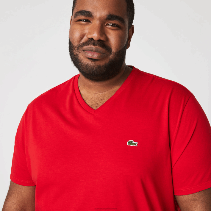 hombres Lacoste 6F24617 rojo 240 playera de punto de algodón pima con cuello en V