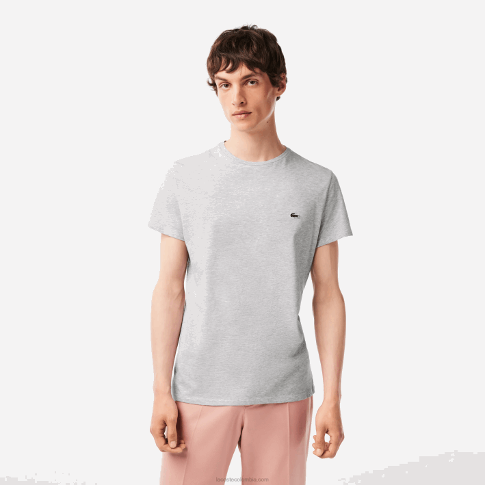 hombres Lacoste 6F24619 lomo gris cca camiseta de punto de algodón pima con cuello redondo