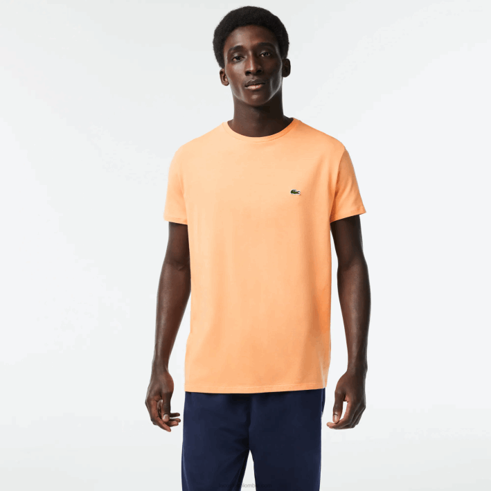 hombres Lacoste 6F2462 naranja claro heb camiseta de punto de algodón pima con cuello redondo