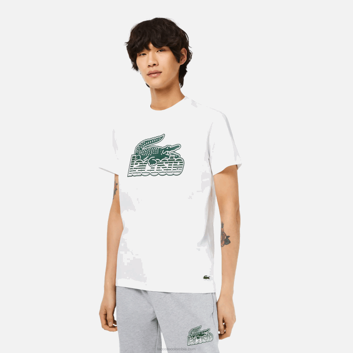 hombres Lacoste 6F2463 blanco 001 playera con estampado de jersey de algodón