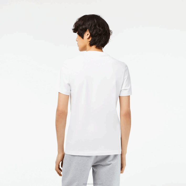 hombres Lacoste 6F2463 blanco 001 playera con estampado de jersey de algodón