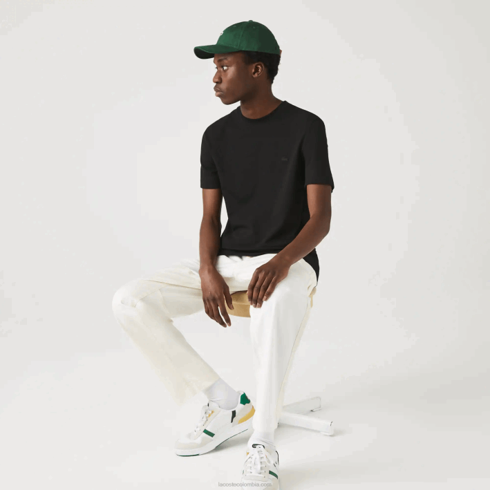 hombres Lacoste 6F24640 negro 031 camiseta de mezcla de piqué de algodón orgánico con cuello redondo