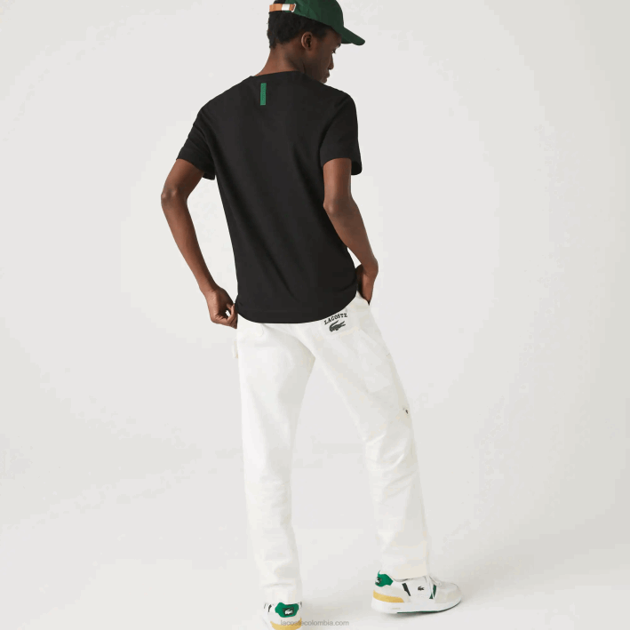 hombres Lacoste 6F24640 negro 031 camiseta de mezcla de piqué de algodón orgánico con cuello redondo