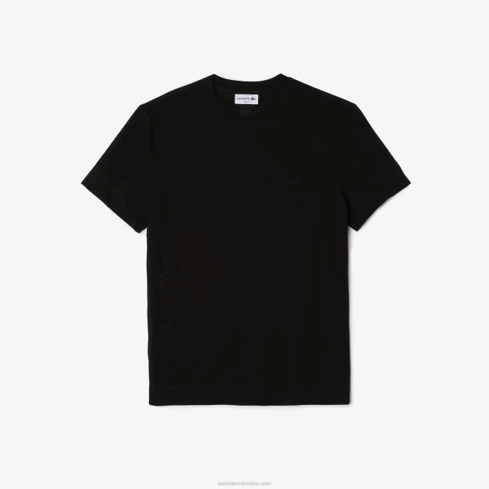 hombres Lacoste 6F24640 negro 031 camiseta de mezcla de piqué de algodón orgánico con cuello redondo