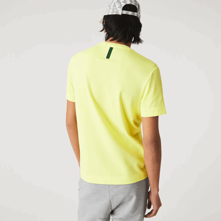 hombres Lacoste 6F24641 tuk amarillo llamativo camiseta de mezcla de piqué de algodón orgánico con cuello redondo